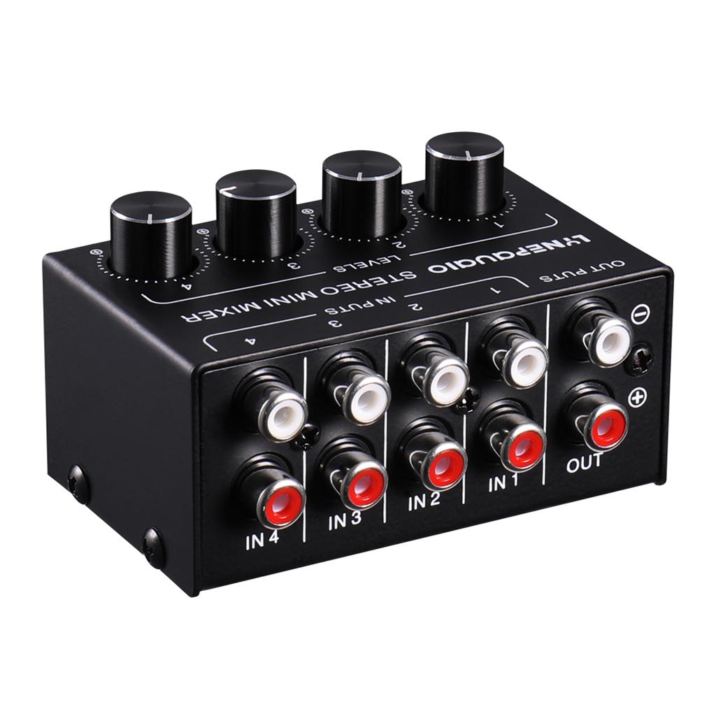 Mini Stereo Mixer 4 Channel Audio Mixes 4 in 1 Out for Desktop Laptop Phones