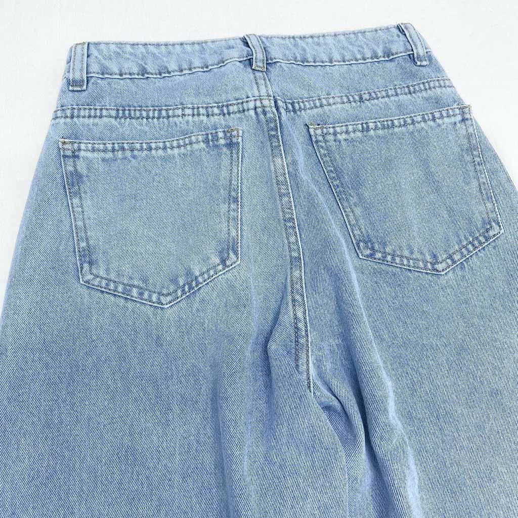 Quần jean baggy nữ trơn BARE Basic cạp cao phong cách ulzzang phối với cả tủ đồ - QO027