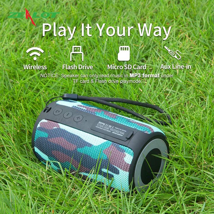 Loa bluetooth Zealot tặng kèm móc khóa chữ 5 Tech nghe nhạc không dây âm thanh siêu trầm hàng chính hãng kết nối ổn định, bluetooth 5.0 dùng cho điện thoại, laptop, PC...
