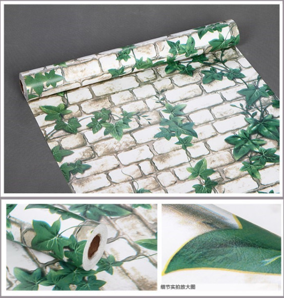 DECAL giấy dán tường rộng 45cm x 5m dài - GẠCH TRẮNG LÁ XANH LEO ELL113