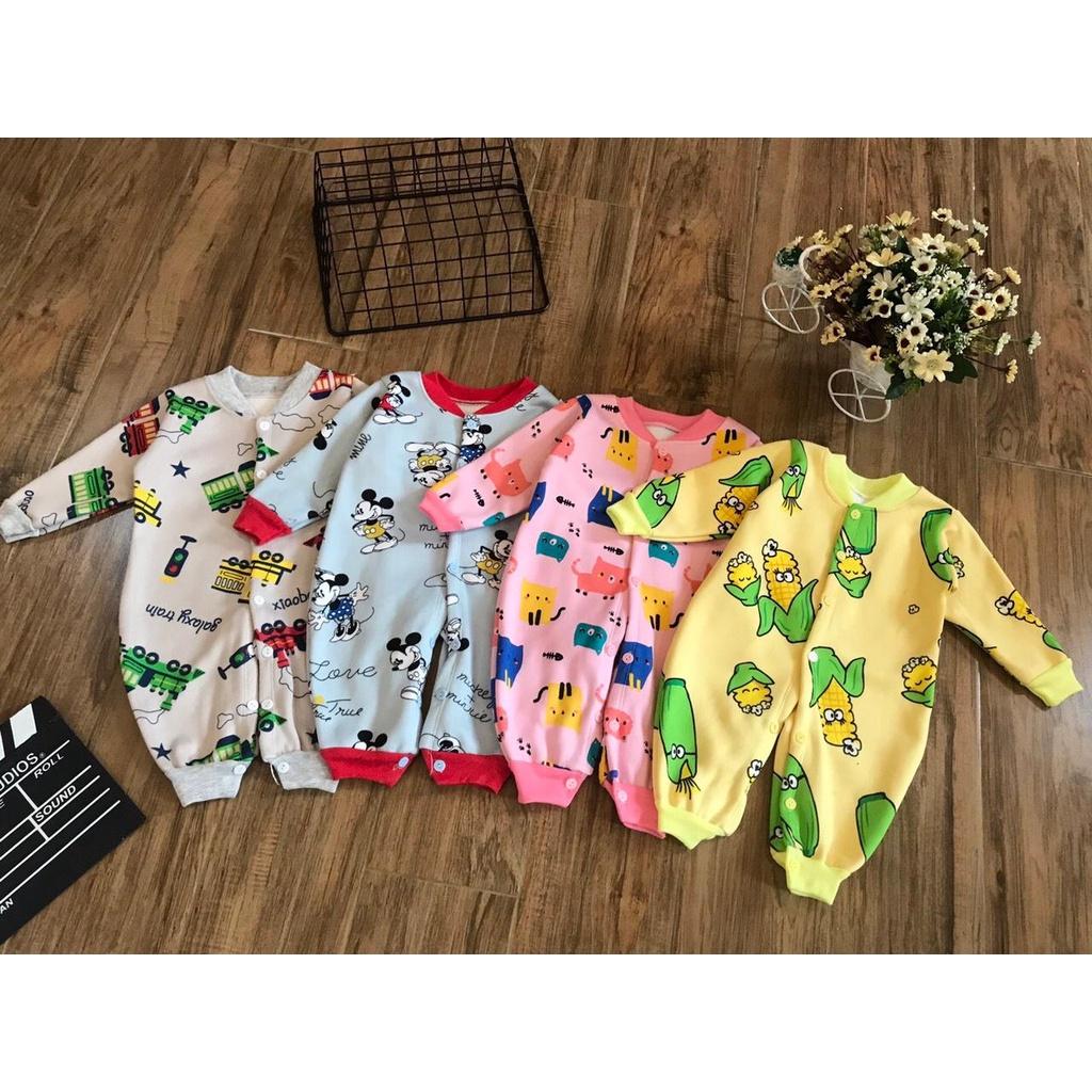 Body dài tay cúc giữa chất nỉ lông giữ ấm cho bé trai, bé gái 3-9kg (giao màu ngẫu nhiên theo giới tínhbé)