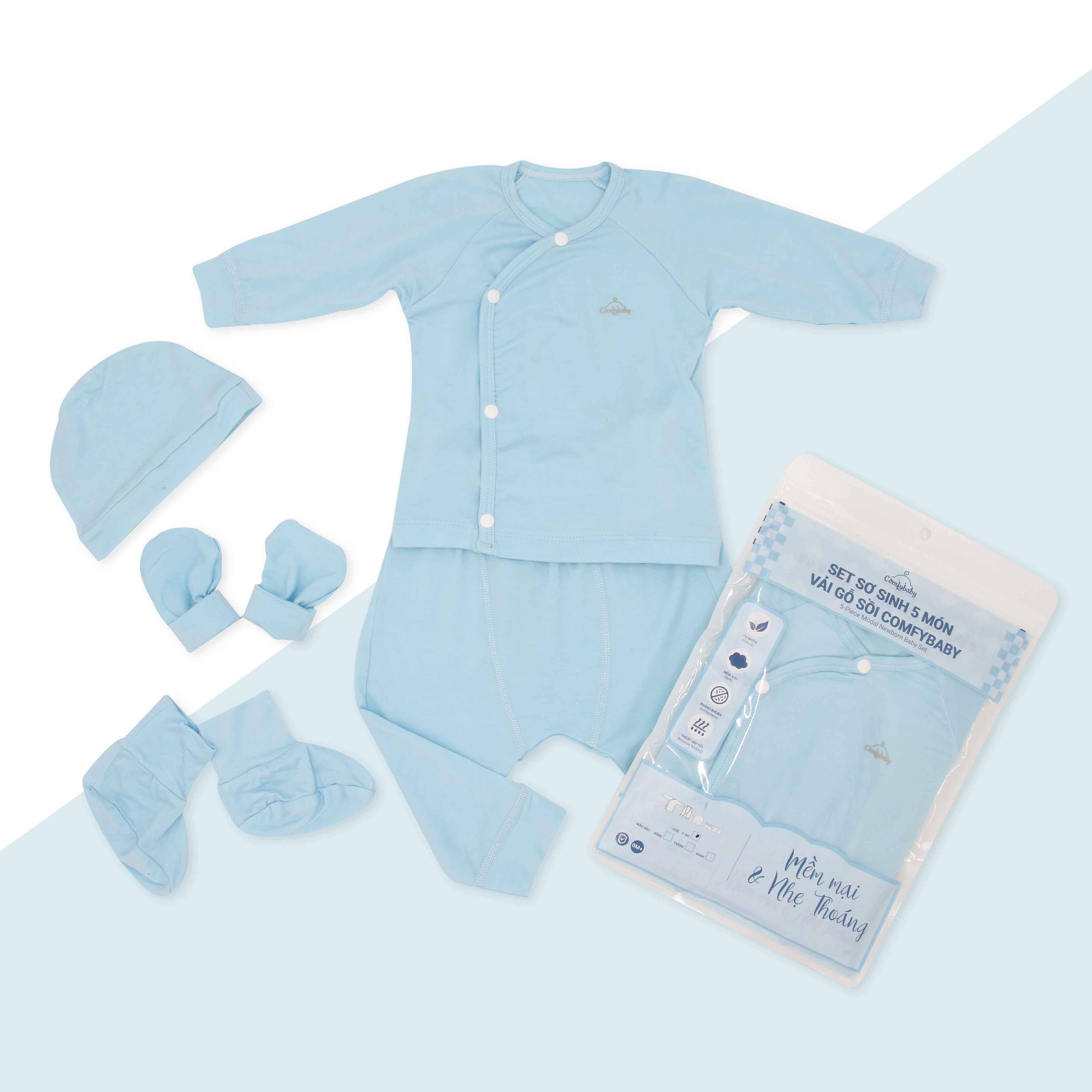 [Combo 3 Bộ] Set 5 Món Quần Áo Sơ Sinh Eco ComfyBaby Cài Chéo Dành Cho Bé Từ 0-3 Tháng tuổi - (Giao màu Ngẫu Nhiên)