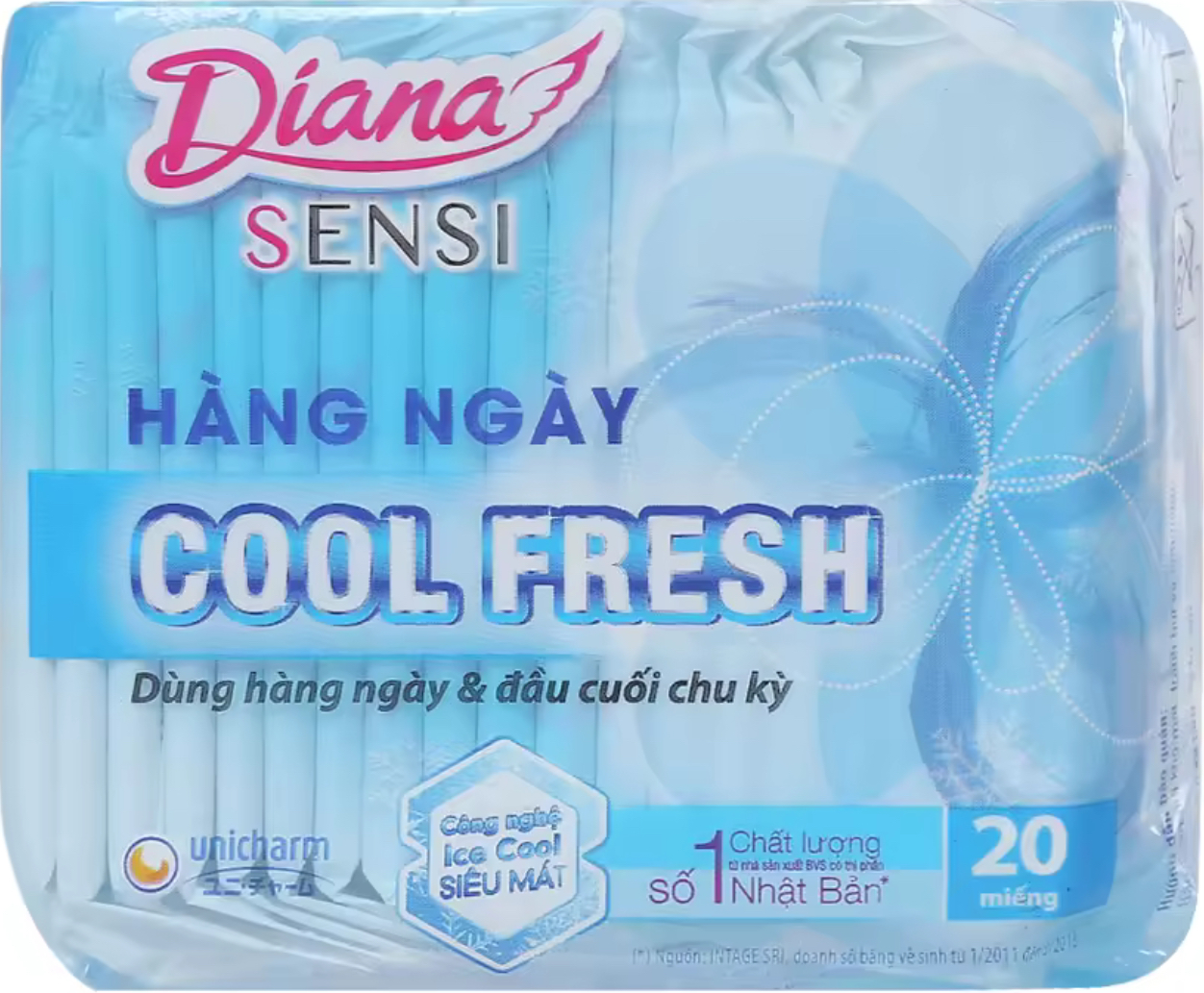 (15.5cm Không Cánh)- Combo 2 Gói Băng Vệ Sinh Diana Hàng Ngày Sensi Cool Fresh- Mỗi Gói 20 Miếng- Date luôn mới