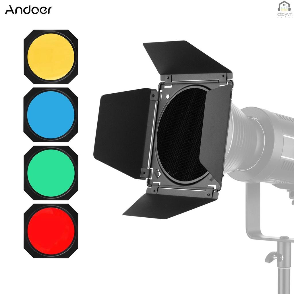 Bộ 4 tấm lọc màu đỏ/xanh lá/xanh lá/ xanh dương/ vàng hình tổ ong tiêu chuẩn Andoer cho đạo cụ chụp ảnh 7 inch