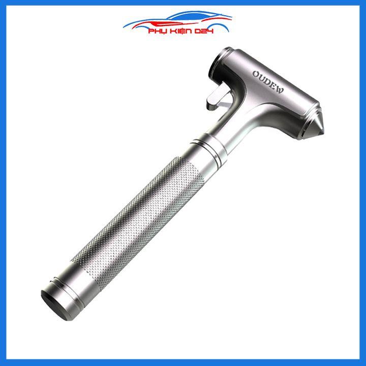 Búa thoát hiểm thép không gỉ trắng, vàng đen 17x7.5cm siêu chắc chắn kèm kính thử búa
