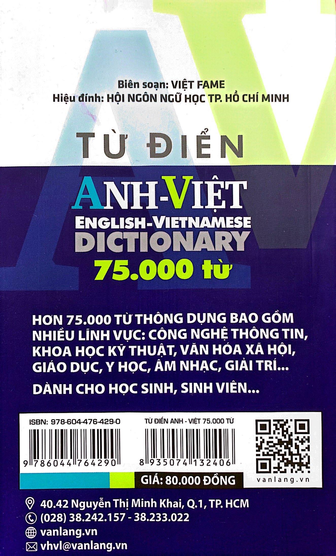 Từ Điển Anh-Việt 75.000 Từ (Tái Bản 2023)
