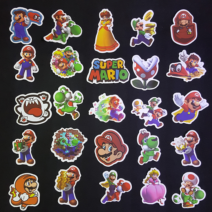 Bộ Sticker dán cao cấp chủ đề SUPER MARIO - Dùng dán Xe, dán mũ bảo hiểm, dán Laptop...