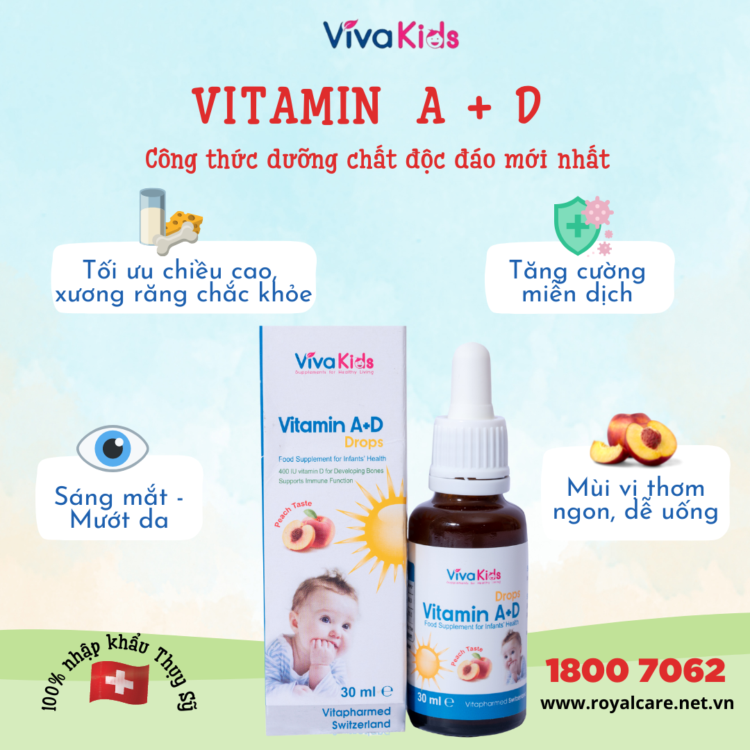Vitamin A + D nhỏ giọt Viva Kids cho bé mắt sáng dáng cao
