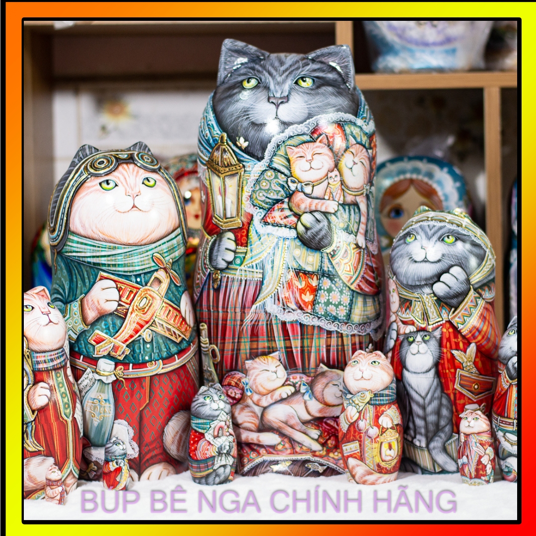 BỘ BÚP BÊ NGA 10 LỚP 35CM CỠ LỚN HOA VĂN "CHÚ MÈO BA-TƯ" CỰC ĐẸP VÀ ĐỘC ĐÁO PHONG CÁCH