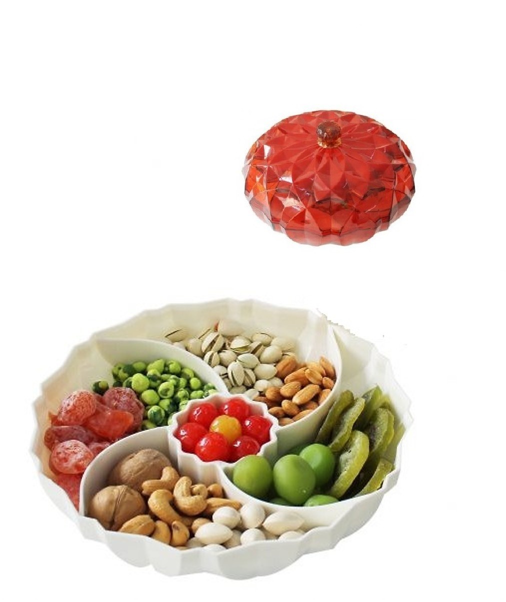 Hộp Đựng Bánh Mứt Tròn Cánh Sen 5 Ngăn Kiểu Dáng Sang Trọng Hàng VNCLC
