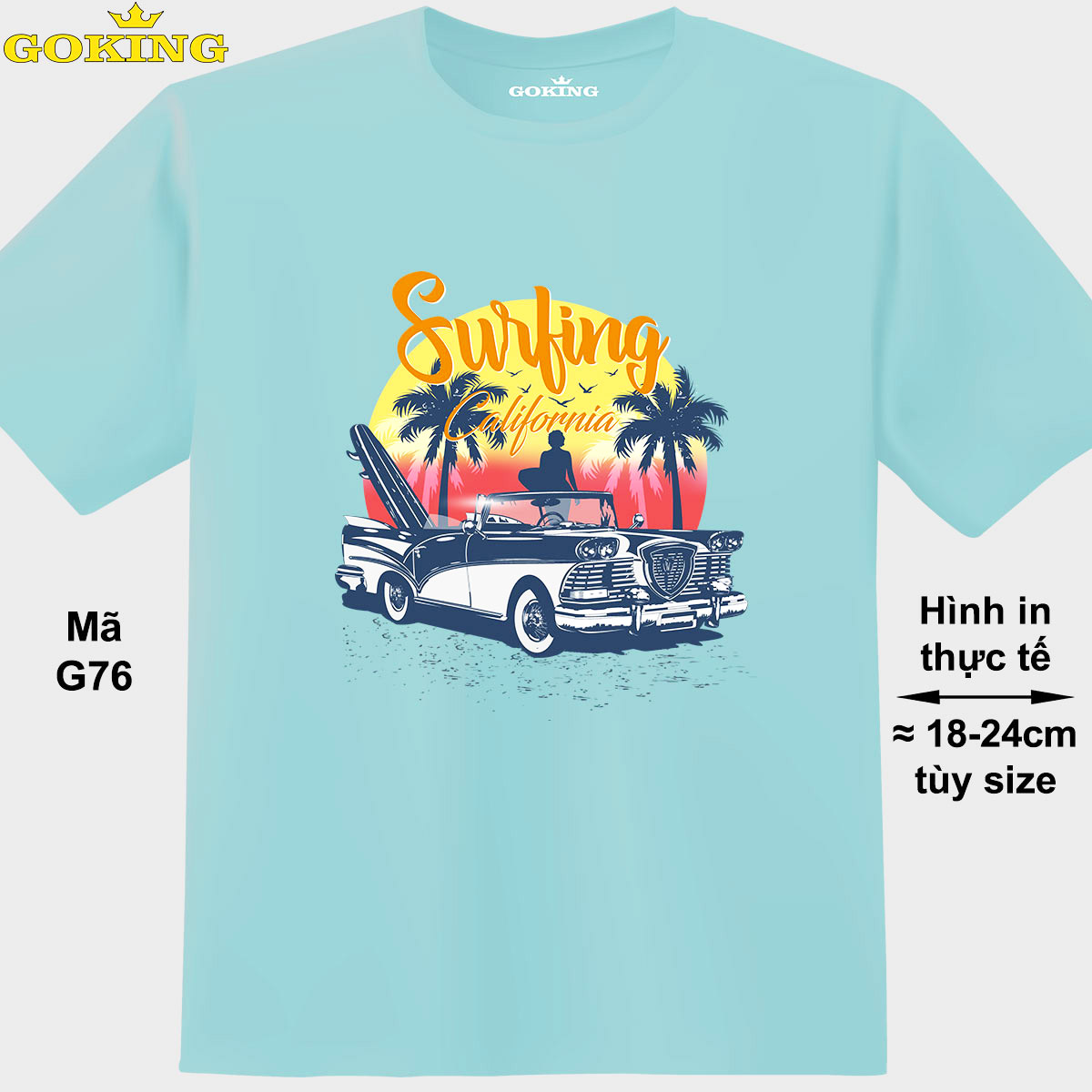 Surfing California, mã G76. Áo thun du lịch siêu đẹp. Áo phông hàng hiệu GOKING cho nam nữ, trẻ em, teen, trung niên. Quà tặng cao cấp cho gia đình, bạn bè, doanh nghiệp