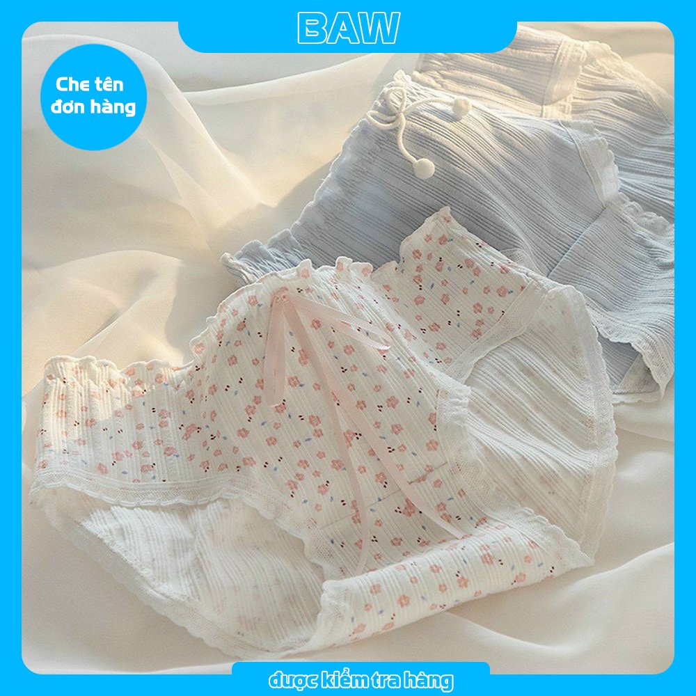 Quần Lót Nữ, Bộ 5 Quần Lót Nữ Cotton Viền Ren In Họa Tiết Dễ Thương Lót May Chống Viêm, Quần Chip Nữ Kháng Khuẩn Cao Cấp Thương Hiệu BAW QM5