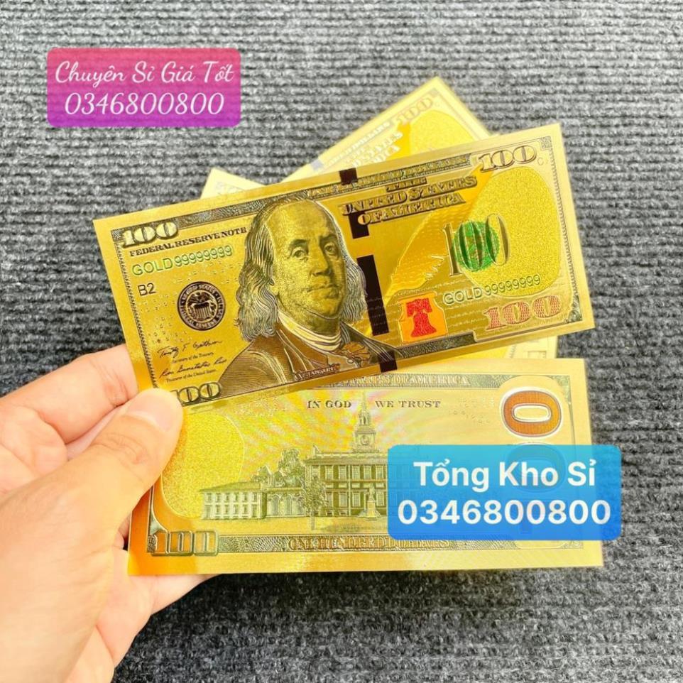 Tờ Tiền Kỉ Niệm 100 Đô Plastic (100 USD) Mạ Vàng Lì Xì Tết May Mắn