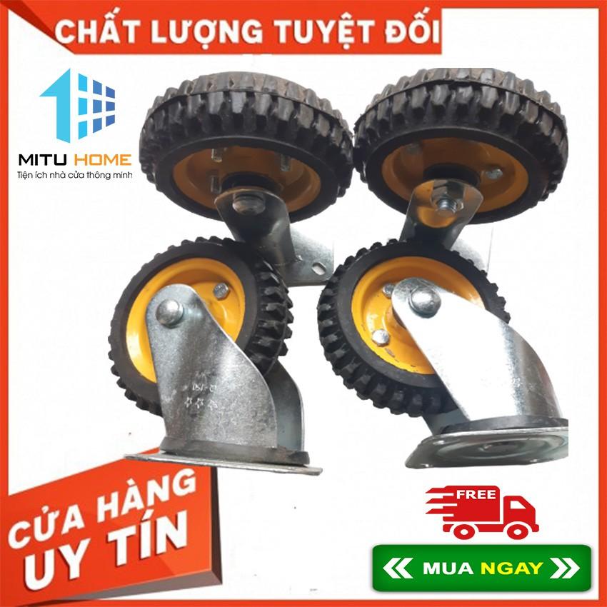 Bộ 4 bánh xe cao su 16cmx5cm 2 bánh xoay 360 độ, 2 bánh cố định chịu lực 300kg