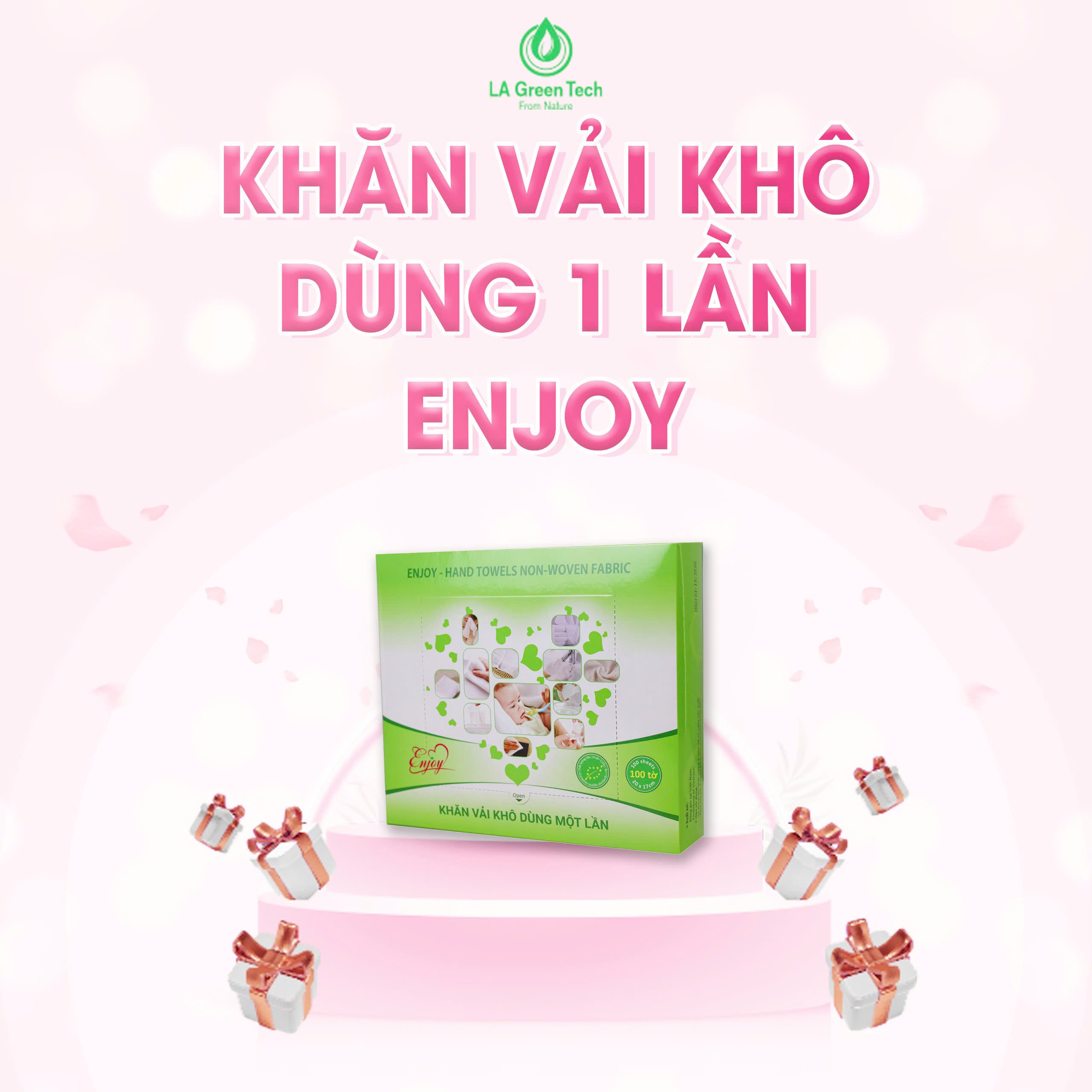 Khăn vải khô dùng một lần Enjoy mềm mại, dai, không mùi dùng làm khăn ăn, spa, nails salon - Hộp 100 tờ