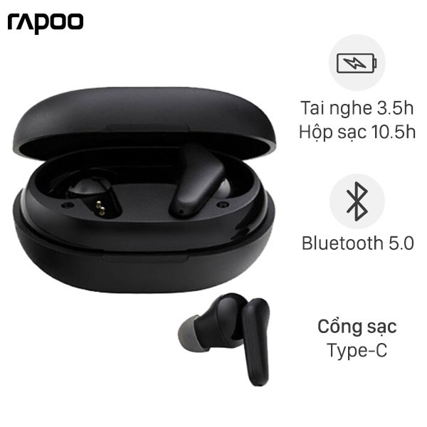 Tai nghe Bluetooth True Wireless Rapoo I100  - Hàng Chính Hãng