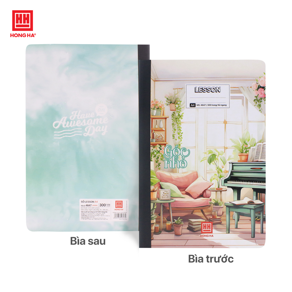 Vở kẻ ngang bìa cứng  A4, Sổ may gáy bìa bồi 300 trang Hồng Hà Lesson định lượng 70gsm - 4647