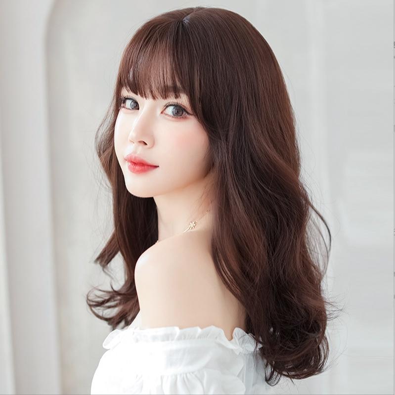 Tóc giả nữ nguyên đầu xoăn lửng cao cấp có rãnh da đầu - TG54