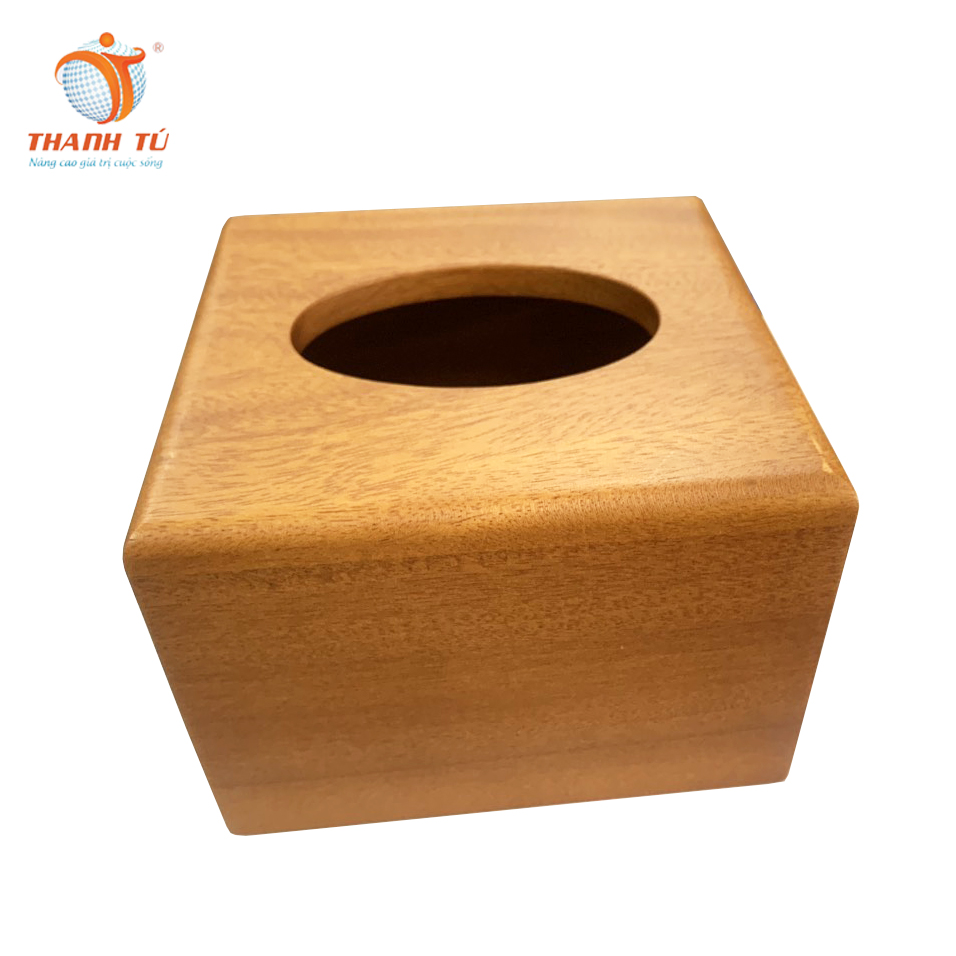 Hộp Khăn Giấy Vuông 13x13x9cm - Hộp Khăn Giấy để bàn Gỗ Xà Cừ Thanh Tú