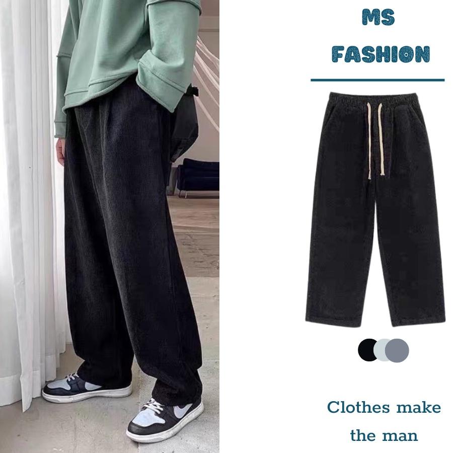 Quần ống rộng nam nữ Menswear dáng suông nhung tăm, quần suông nam nữ ống rộng unisex len tăm với 3 màu cơ bản