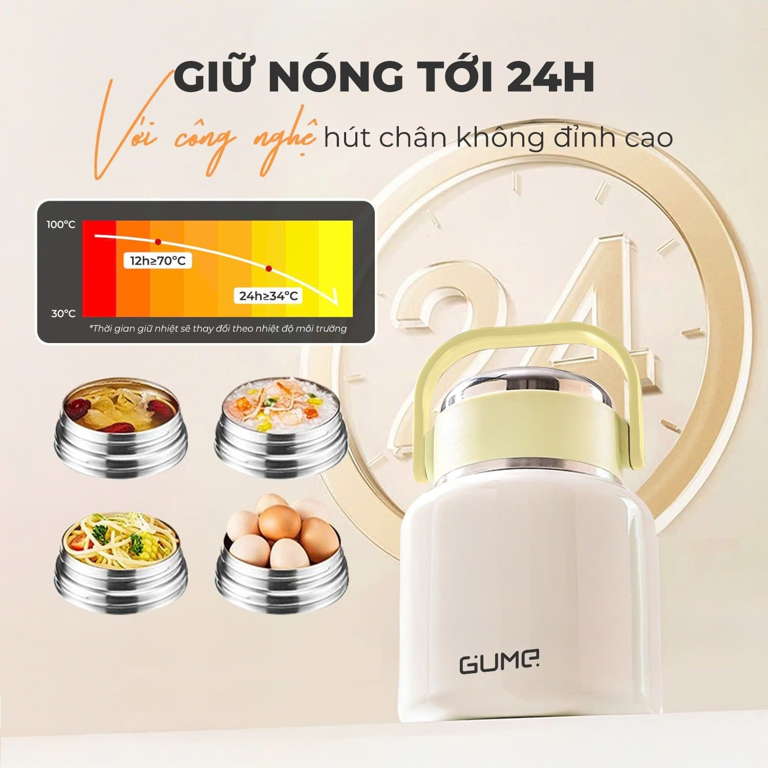 Bình ủ cháo giữ nhiệt inox 316 Hàn Quốc GM-F188 dung tích 800ml tặng kèm Thìa Inox gấp gọn
