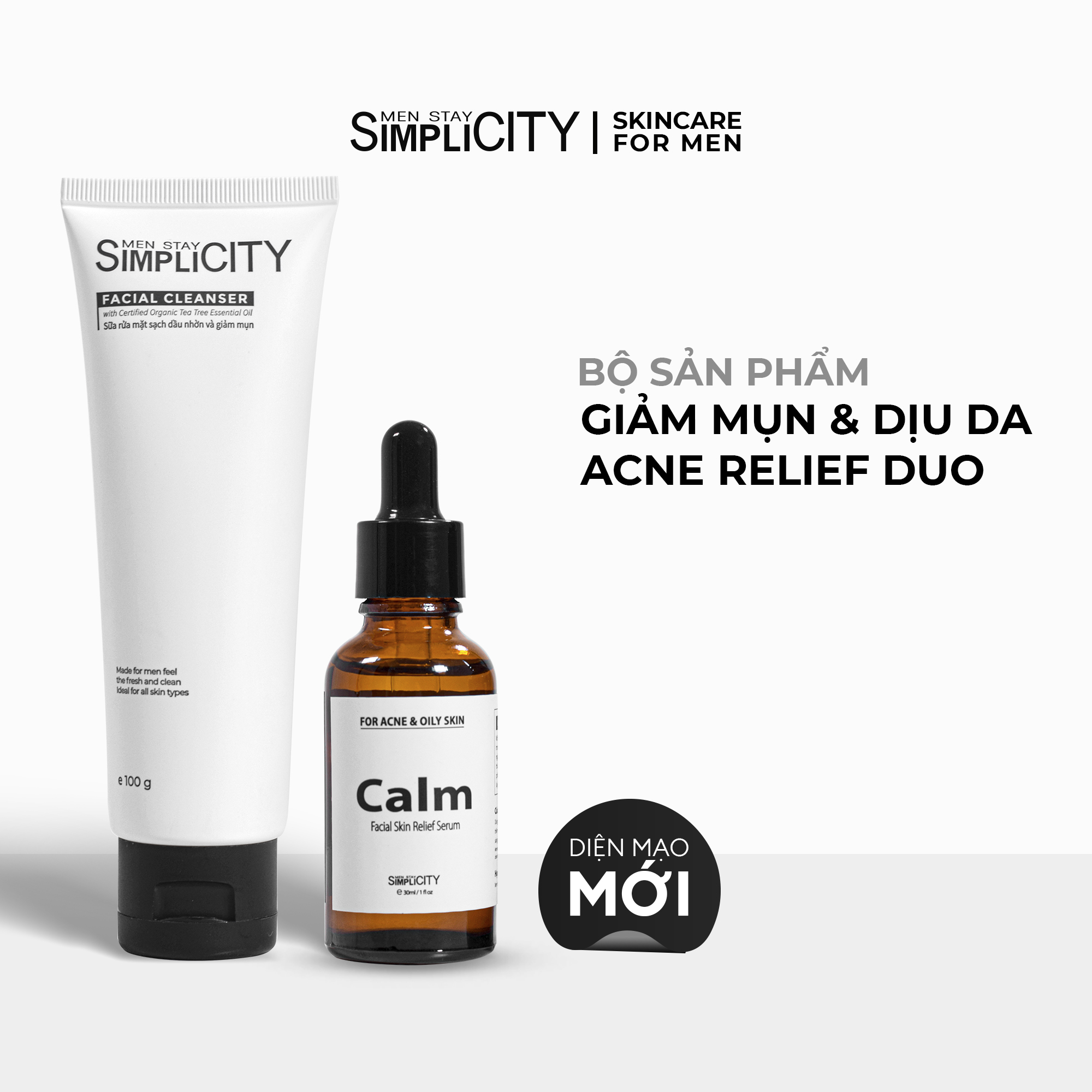 Bộ đôi giảm mụn sưng viêm Men Stay Simplicity cho nam Zinc PCA 1% + Terpineol-4 100g + 30ml