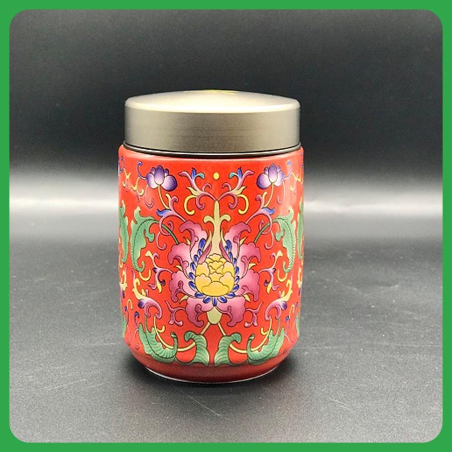 Hộp Đựng Trà Thái Nguyên SƯƠNG MAI Hũ Đựng Chè Chất Liệu Gốm Sứ Pháp Lam Trang Họa Tiết Nhã Dung Tích Dung Tích 500 ML