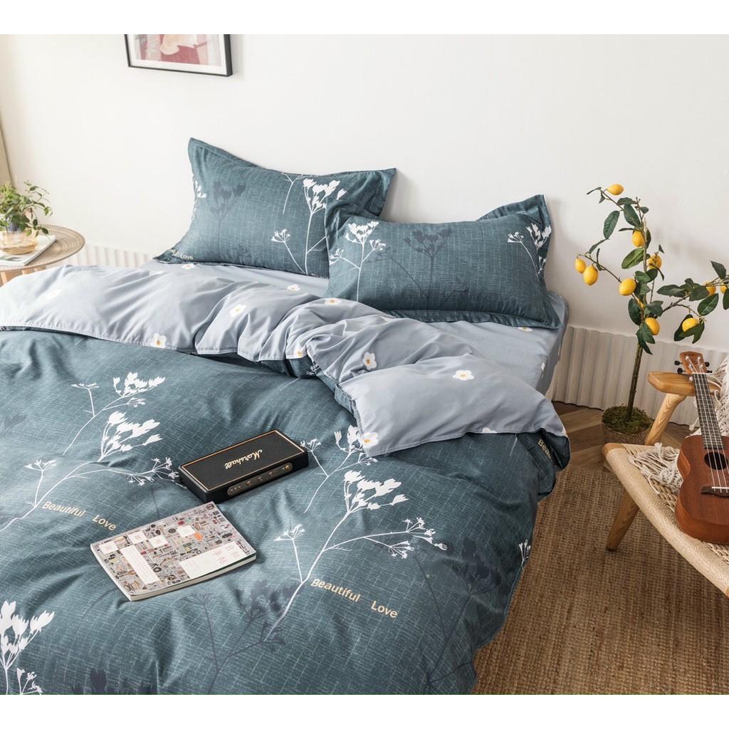 Bộ chăn ga gối Cotton poly M2T bedding Hoa cỏ may, vỏ chăn mền, drap giường và 2 vỏ gối