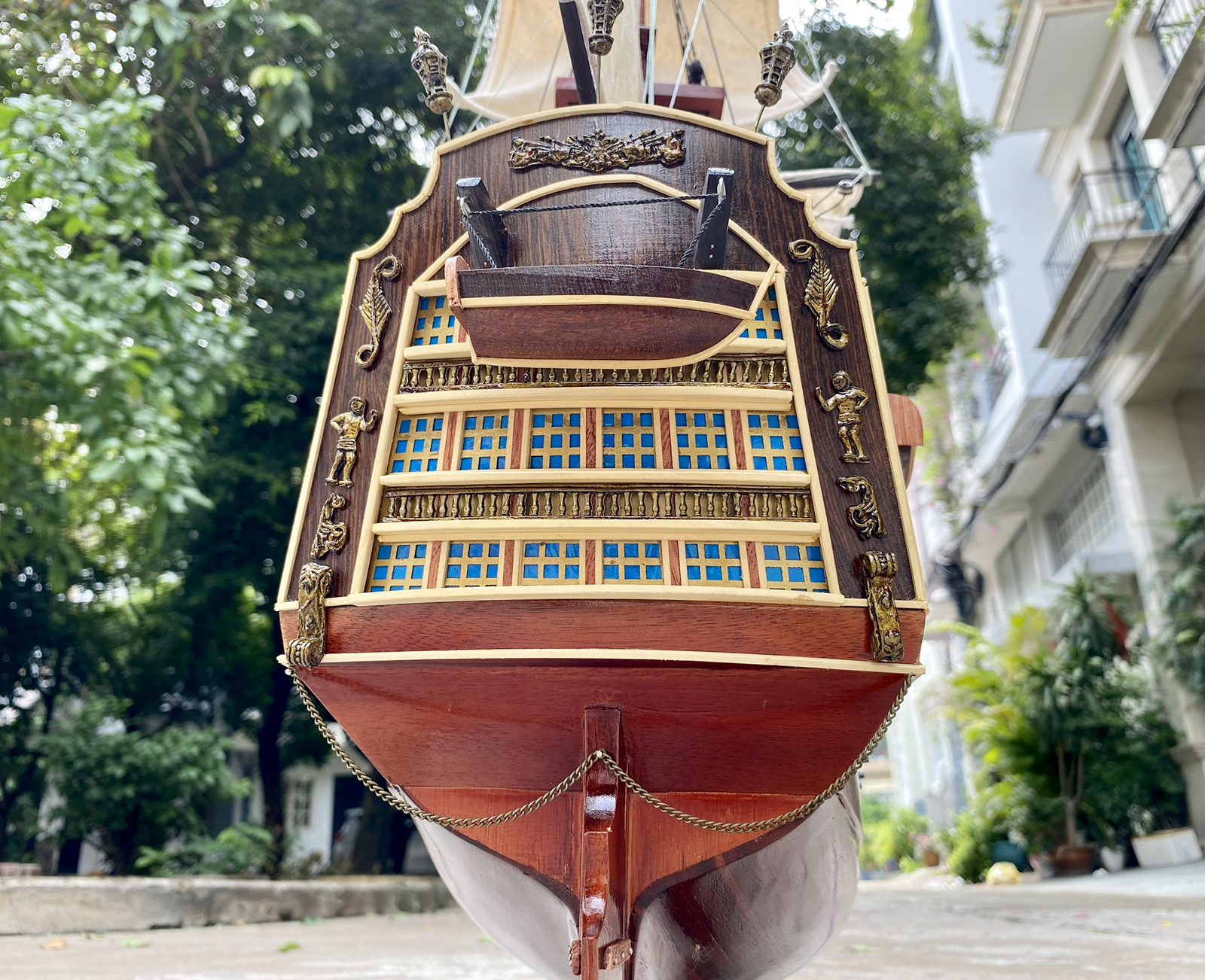 Thuyền buồm gỗ phong thủy Victory dài 90cm lắp ráp sẵn, mô hình tàu cổ châu âu trang trí văn phòng làm việc gỗ tự nhiên