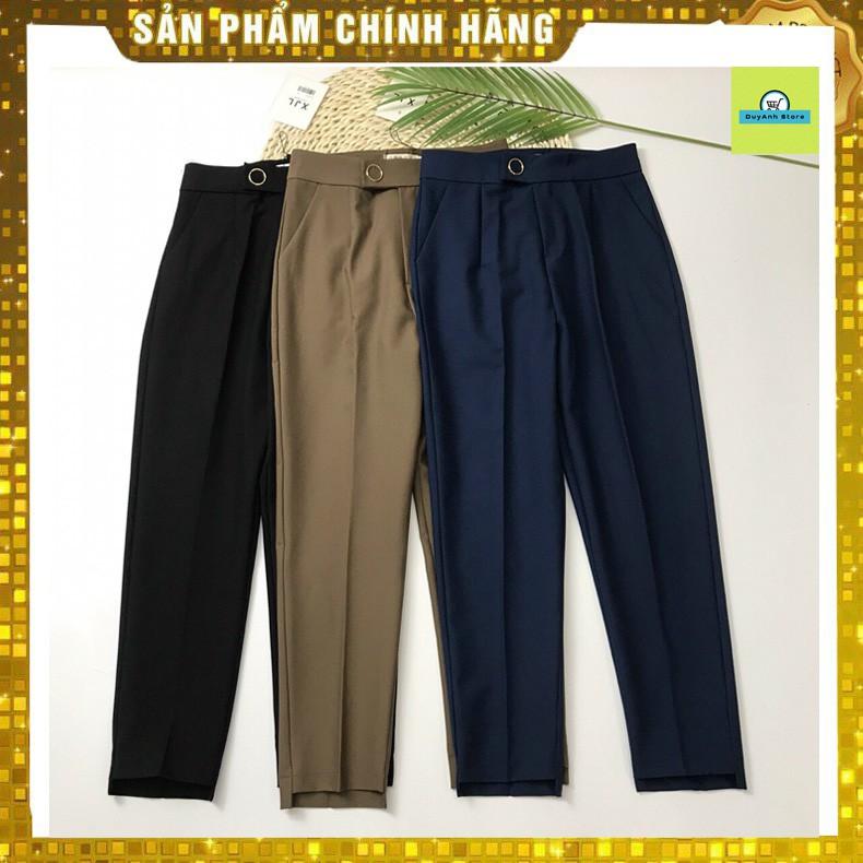 Quần baggy gấu lệchQuần nữ công sở khuy tròn 3 màu chất vitex mịn dầy sành điệu cho nữ