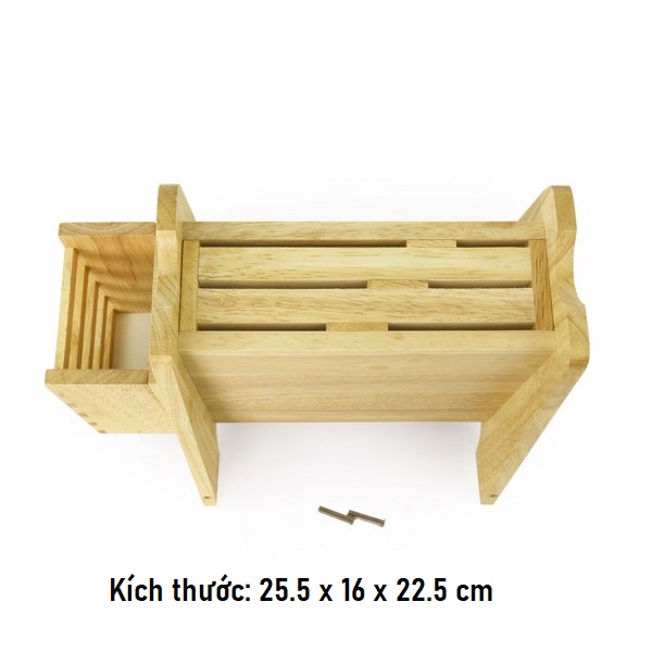 Giá Để Dao Kéo - Dắt Dao, Kéo, Thớt, Muỗng nĩa - Kích Thước 25.5 x 16 x 22.5 cm - Gỗ cao Su Bền Đẹp Sang Trọng