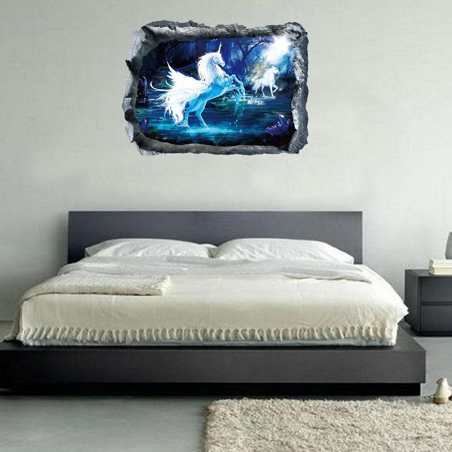 Tranh dán tường đôi bạch mã 3D trang trí sang trọng