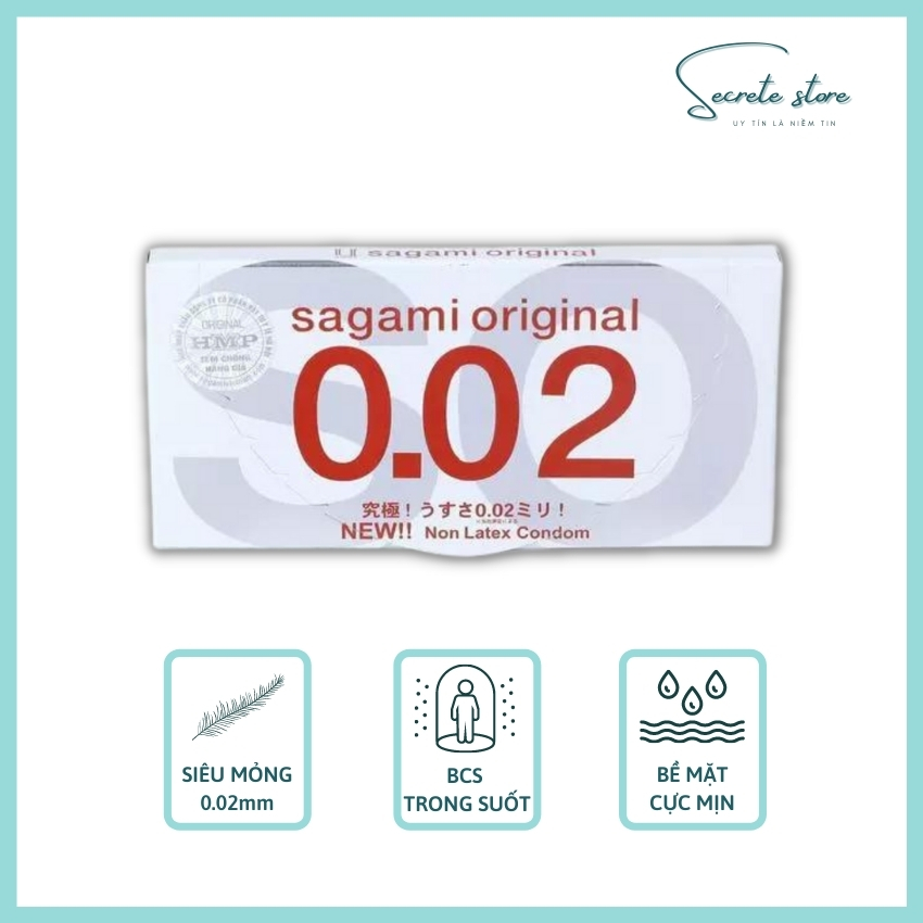 Bao cao su Sagami Original 0.02 - thương hiệu Nhật Bản siêu mỏng, trong suốt, non latex - Hộp 2 cái