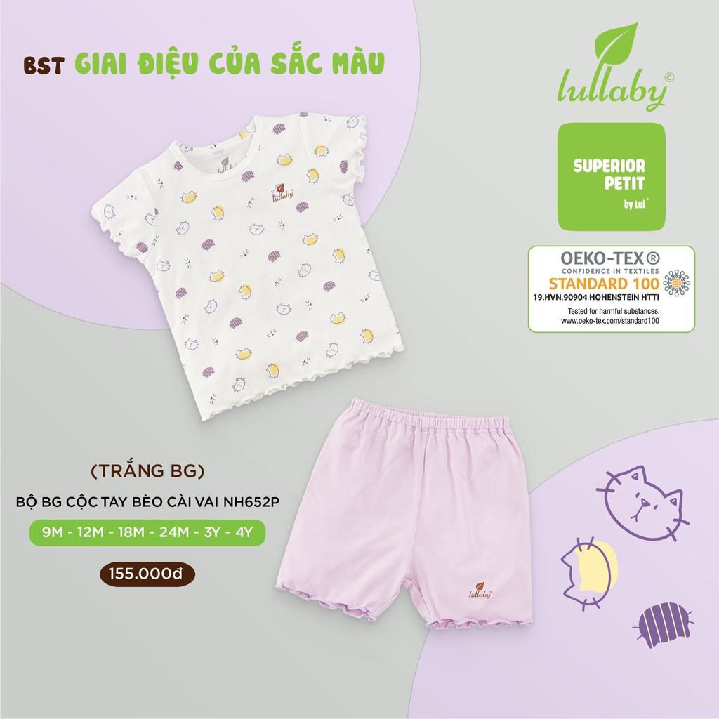 Bộ cộc tay peptit Lullaby NH652P, bộ quần áo bé gái 0-4 tuổi mềm mịn, siêu mát