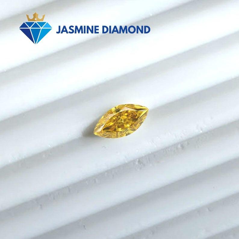 Kim cương nhân tạo Mỹ Moissanite giác cắt Marquise màu vàng vivid
