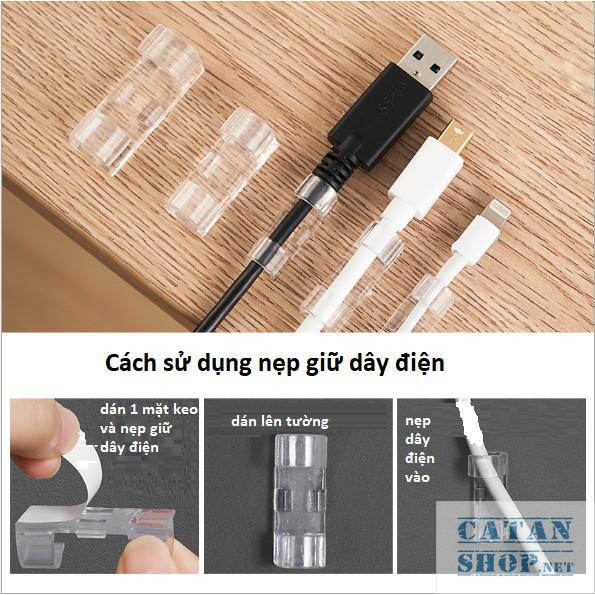 Nẹp dây điện dán tường GD468-NepDD treo giữ cố định dây sạc, cáp sạc thông minh,bộ kẹp đi dây điện 20 cái có kèm keo dán