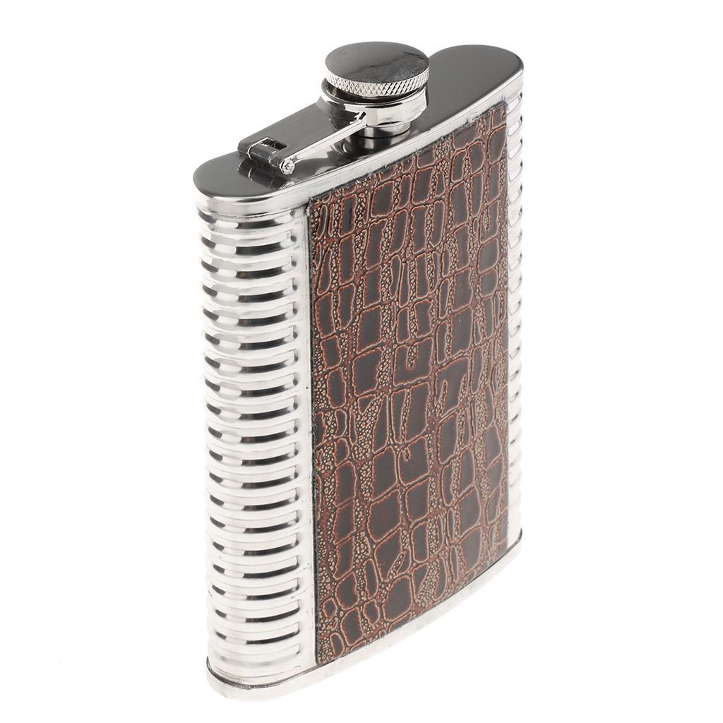 8oz Portable Stainless Steel Liquor Hip Flask Russia Camping Flagon Brown