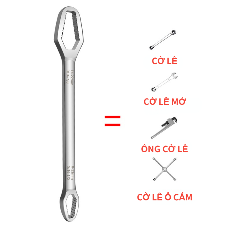 Cờ lê Torx đa năng Tự siết Cờ lê điều chỉnh đa năng hai đầu đa năng 8-22mm