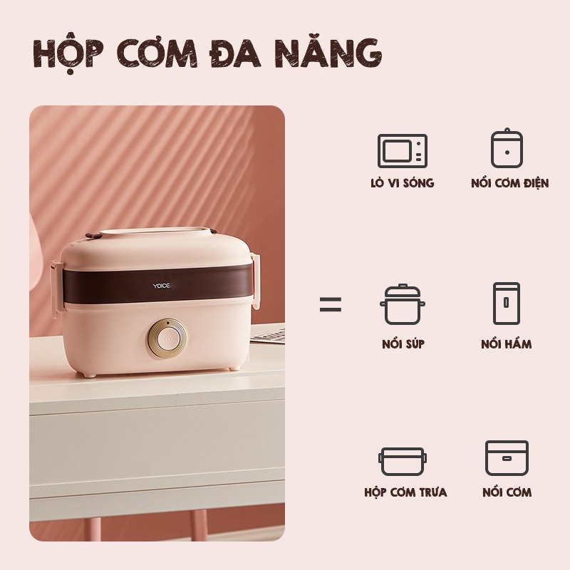Hộp cơm điện hâm nóng và giữ nhiệt đồ ăn Yoice 2 tầng khay inox không gỉ thích hợp cho nhân viên văn phòng - HÀNG CHÍNH HÃNG
