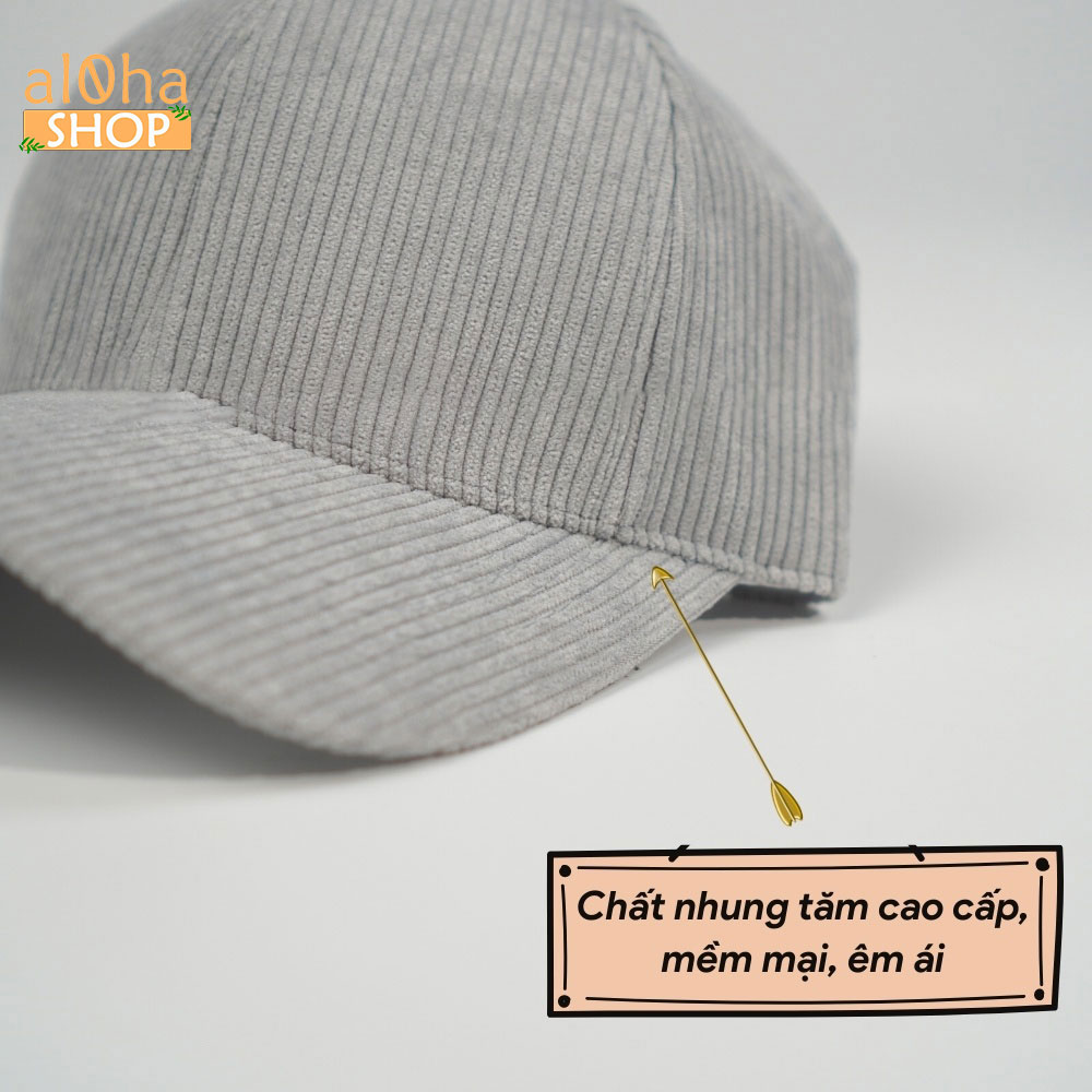 Mũ lưỡi trai vải nhung tăm trơn - nón Ulzzang unisex nam nữ chống nắng - al0ha Shop