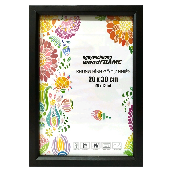 Khung Hình Gỗ Tự Nhiên 20 x 30 cm - Khung Đen