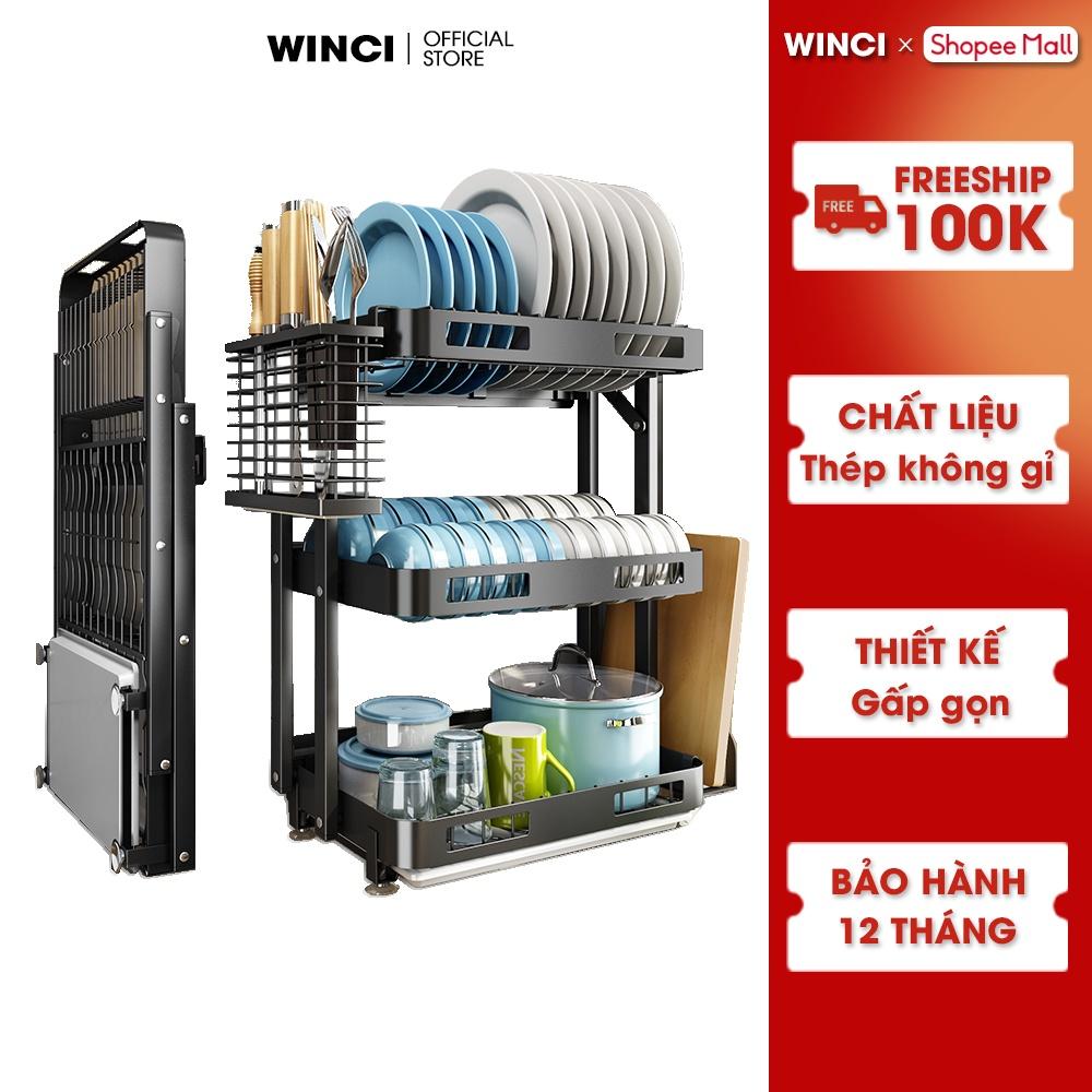 Kệ bát đĩa treo tường, gấp gọn Winci K11, chất liệu thép không gỉ, Bảo hành 12 tháng