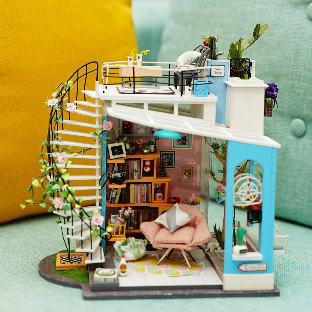 Đồ chơi Lắp ráp gỗ 3D Mô hình nhà DIY Doll House Dora's Loft DG12 Kèm Đèn LED