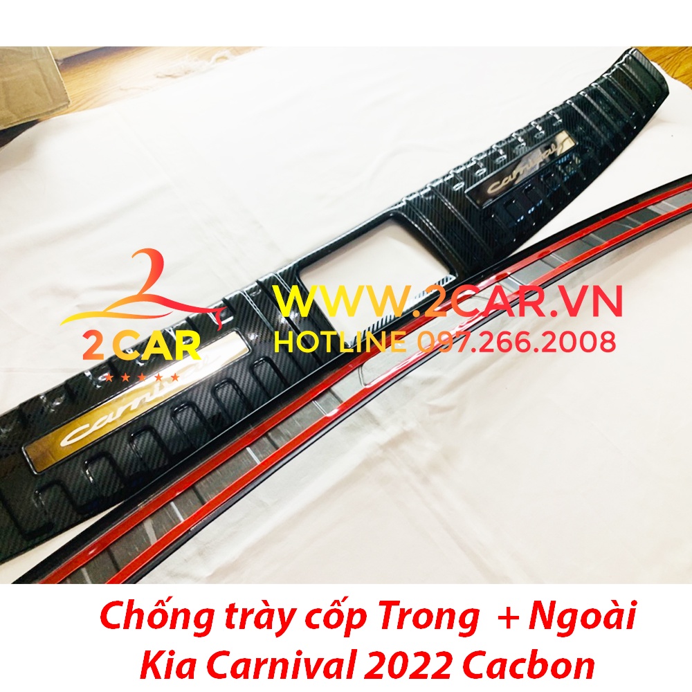 Ốp chống trầy cốp, ốp nẹp cốp sau carbon xe Kia Carnival 2021- 2022- 2023 vân Cacbon cao cấp