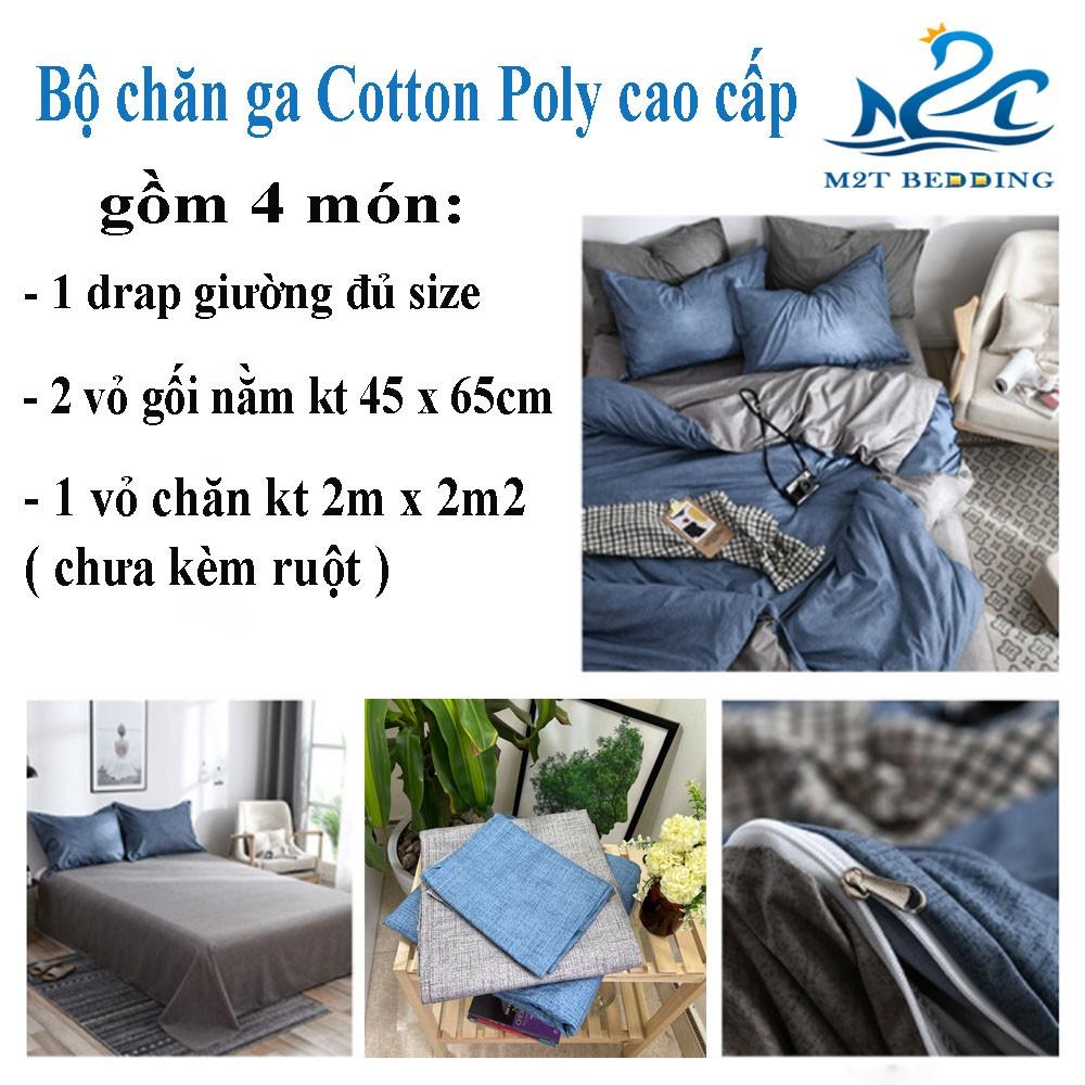 Bộ chăn ga gối Cotton poly M2T bedding Xanh xước, vỏ chăn mền, drap nệm và 2 vỏ gối