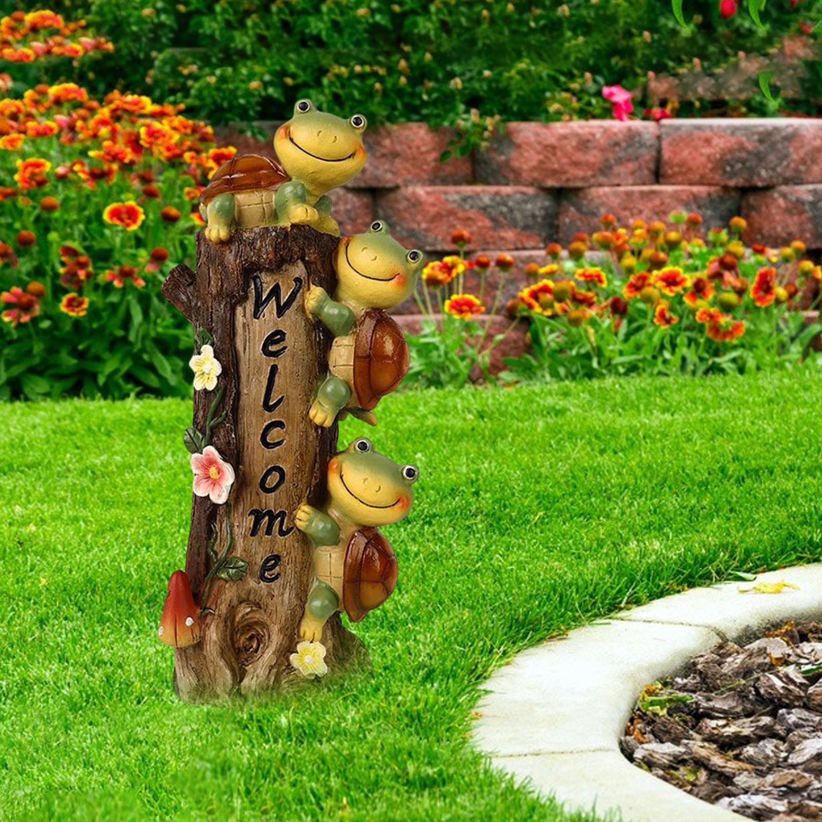 Garden Statues Solar LED Lights Outside Ornament Resin for Lawn Yard Patio