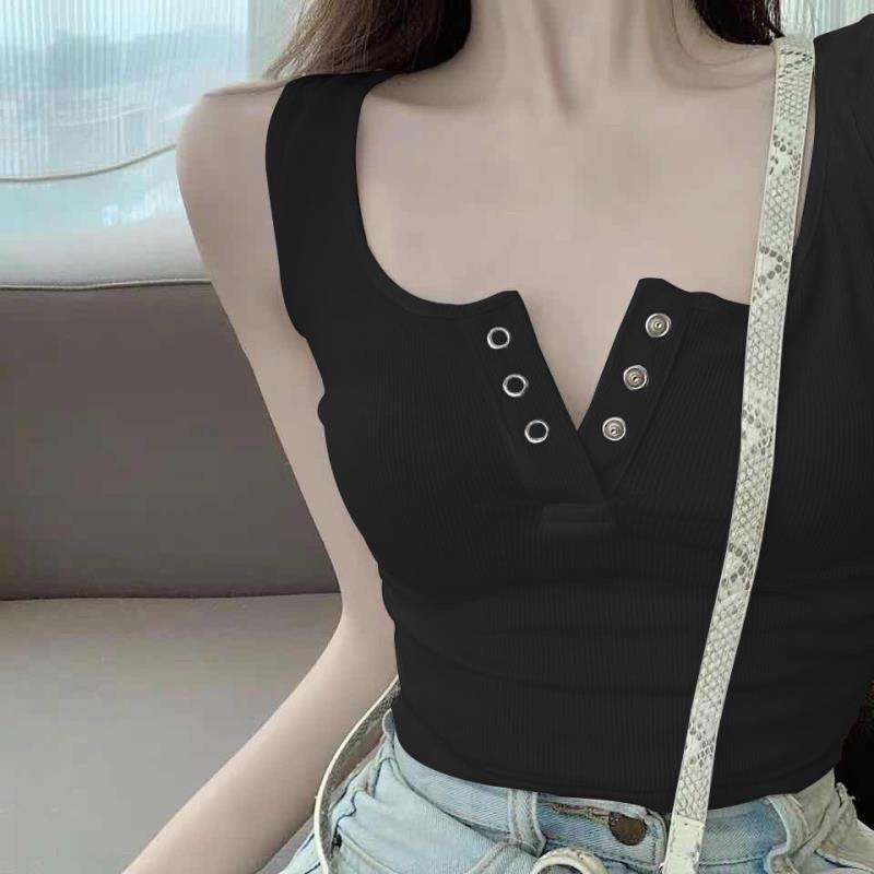 () Áo Ba Lỗ Cúc Bấm Chất Thun Gân Croptop