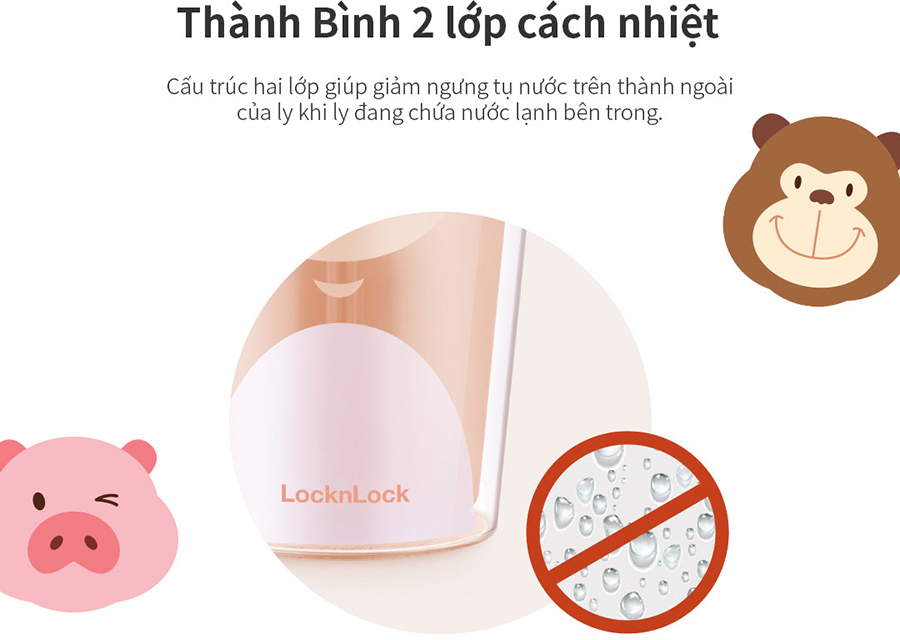 Ly nhựa 2 lớp LocknLock Animal 520ml