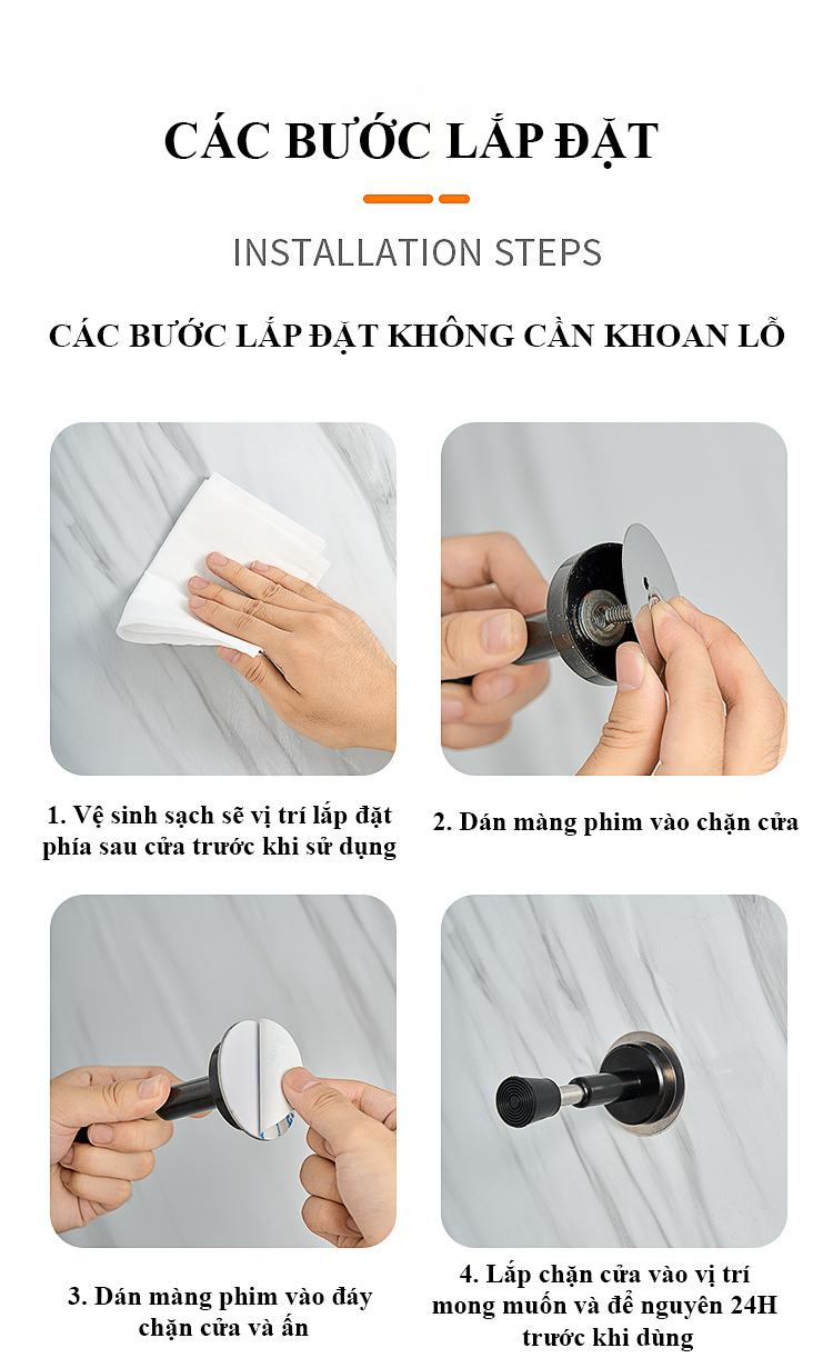 Chặn Cửa Lò Xo Chống Va Đập Cửa KUNBE Kèm Đệm Cao Su Giảm Chấn, Chống Sập Cửa