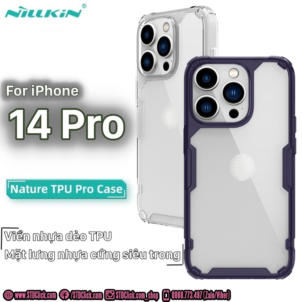 ỐP LƯNG DÀNH CHO ĐIỆN THOẠI IPHONE 14 PRO NILLKIN NATURE TPU PRO LƯNG KÍNH PC TRONG VIỀN DẺO